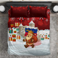 Liechtenstein Christmas Bedding Set with Santa Claus Castle Snowflakes and National Flag - Wonder Print Shop