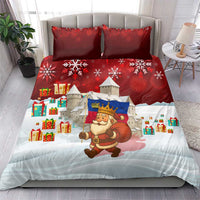 Liechtenstein Christmas Bedding Set with Santa Claus Castle Snowflakes and National Flag - Wonder Print Shop