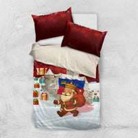 Liechtenstein Christmas Bedding Set with Santa Claus Castle Snowflakes and National Flag - Wonder Print Shop