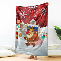 Liechtenstein Christmas Blanket with Santa Claus Castle Snowflakes and National Flag - Wonder Print Shop