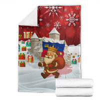 Liechtenstein Christmas Blanket with Santa Claus Castle Snowflakes and National Flag - Wonder Print Shop