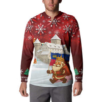 Liechtenstein Christmas Button Sweatshirt with Santa Claus Castle Snowflakes and National Flag - Wonder Print Shop