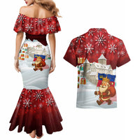 Liechtenstein Christmas Couples Matching Mermaid Dress and Hawaiian Shirt with Santa Claus Castle Snowflakes and National Flag - Wonder Print Shop