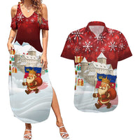 Liechtenstein Christmas Couples Matching Summer Maxi Dress and Hawaiian Shirt with Santa Claus Castle Snowflakes and National Flag - Wonder Print Shop