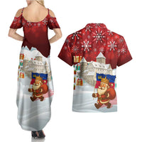 Liechtenstein Christmas Couples Matching Summer Maxi Dress and Hawaiian Shirt with Santa Claus Castle Snowflakes and National Flag - Wonder Print Shop