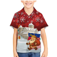 Liechtenstein Christmas Family Matching Mermaid Dress and Hawaiian Shirt with Santa Claus Castle Snowflakes and National Flag - Wonder Print Shop