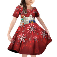 Liechtenstein Christmas Family Matching Off Shoulder Short Dress and Hawaiian Shirt with Santa Claus Castle Snowflakes and National Flag - Wonder Print Shop