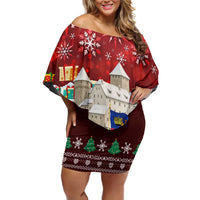 Liechtenstein Christmas Family Matching Off Shoulder Short Dress and Hawaiian Shirt with Santa Claus Castle Snowflakes and National Flag - Wonder Print Shop