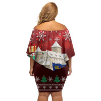 Liechtenstein Christmas Family Matching Off Shoulder Short Dress and Hawaiian Shirt with Santa Claus Castle Snowflakes and National Flag - Wonder Print Shop