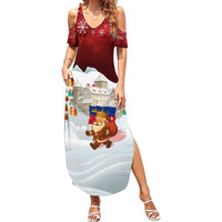 Liechtenstein Christmas Family Matching Summer Maxi Dress and Hawaiian Shirt with Santa Claus Castle Snowflakes and National Flag - Wonder Print Shop