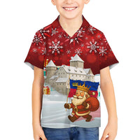 Liechtenstein Christmas Family Matching Summer Maxi Dress and Hawaiian Shirt with Santa Claus Castle Snowflakes and National Flag - Wonder Print Shop