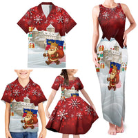 Liechtenstein Christmas Family Matching Tank Maxi Dress and Hawaiian Shirt with Santa Claus Castle Snowflakes and National Flag - Wonder Print Shop
