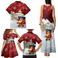 Liechtenstein Christmas Family Matching Tank Maxi Dress and Hawaiian Shirt with Santa Claus Castle Snowflakes and National Flag - Wonder Print Shop