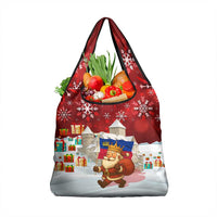 Liechtenstein Christmas Grocery Bag with Santa Claus Castle Snowflakes and National Flag - Wonder Print Shop