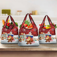 Liechtenstein Christmas Grocery Bag with Santa Claus Castle Snowflakes and National Flag - Wonder Print Shop