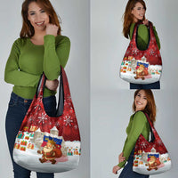 Liechtenstein Christmas Grocery Bag with Santa Claus Castle Snowflakes and National Flag - Wonder Print Shop