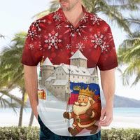 Liechtenstein Christmas Hawaiian Shirt with Santa Claus Castle Snowflakes and National Flag - Wonder Print Shop