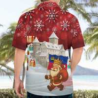 Liechtenstein Christmas Hawaiian Shirt with Santa Claus Castle Snowflakes and National Flag - Wonder Print Shop