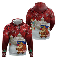 Liechtenstein Christmas Hoodie with Santa Claus Castle Snowflakes and National Flag - Wonder Print Shop