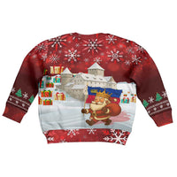Liechtenstein Christmas Kid Ugly Christmas Sweater with Santa Claus Castle Snowflakes and National Flag - Wonder Print Shop