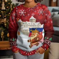 Liechtenstein Christmas Kid Ugly Christmas Sweater with Santa Claus Castle Snowflakes and National Flag - Wonder Print Shop