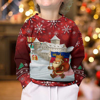 Liechtenstein Christmas Kid Ugly Christmas Sweater with Santa Claus Castle Snowflakes and National Flag - Wonder Print Shop