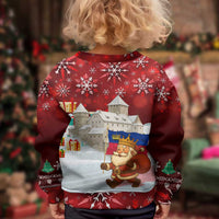 Liechtenstein Christmas Kid Ugly Christmas Sweater with Santa Claus Castle Snowflakes and National Flag - Wonder Print Shop