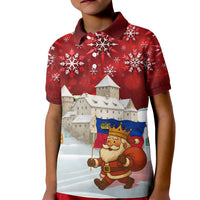 Liechtenstein Christmas Kid Polo Shirt with Santa Claus Castle Snowflakes and National Flag - Wonder Print Shop