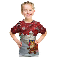 Liechtenstein Christmas Kid T Shirt with Santa Claus Castle Snowflakes and National Flag - Wonder Print Shop