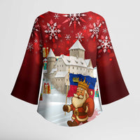 Liechtenstein Christmas Kimono Sleeve Blouse with Santa Claus Castle Snowflakes and National Flag - Wonder Print Shop
