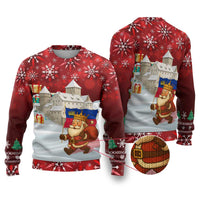 Liechtenstein Christmas Ugly Christmas Sweater with Santa Claus Castle Snowflakes and National Flag - Wonder Print Shop