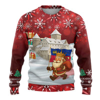 Liechtenstein Christmas Ugly Christmas Sweater with Santa Claus Castle Snowflakes and National Flag - Wonder Print Shop
