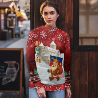 Liechtenstein Christmas Ugly Christmas Sweater with Santa Claus Castle Snowflakes and National Flag - Wonder Print Shop