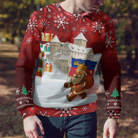 Liechtenstein Christmas Ugly Christmas Sweater with Santa Claus Castle Snowflakes and National Flag - Wonder Print Shop