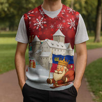 Liechtenstein Christmas Knitted V-Neck Vest with Santa Claus Castle Snowflakes and National Flag - Wonder Print Shop