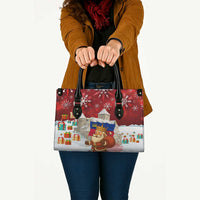 Liechtenstein Christmas Leather Bag with Santa Claus Castle Snowflakes and National Flag - Wonder Print Shop