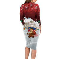 Liechtenstein Christmas Long Sleeve Bodycon Dress with Santa Claus Castle Snowflakes and National Flag - Wonder Print Shop