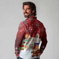 Liechtenstein Christmas Long Sleeve Polo Shirt with Santa Claus Castle Snowflakes and National Flag - Wonder Print Shop