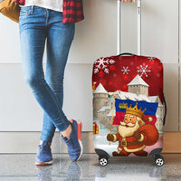 Liechtenstein Christmas Luggage Cover with Santa Claus Castle Snowflakes and National Flag - Wonder Print Shop