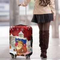 Liechtenstein Christmas Luggage Cover with Santa Claus Castle Snowflakes and National Flag - Wonder Print Shop