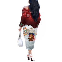 Liechtenstein Christmas Off The Shoulder Long Sleeve Dress with Santa Claus Castle Snowflakes and National Flag - Wonder Print Shop