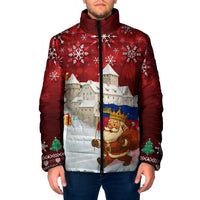 Liechtenstein Christmas Padded Jacket with Santa Claus Castle Snowflakes and National Flag - Wonder Print Shop
