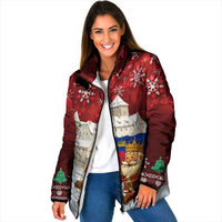 Liechtenstein Christmas Padded Jacket with Santa Claus Castle Snowflakes and National Flag - Wonder Print Shop