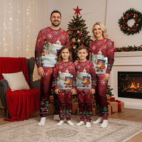 Liechtenstein Christmas Pajama Set with Santa Claus Castle Snowflakes and National Flag - Wonder Print Shop