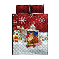 Liechtenstein Christmas Quilt Bed Set with Santa Claus Castle Snowflakes and National Flag - Wonder Print Shop