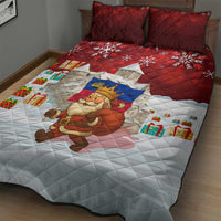 Liechtenstein Christmas Quilt Bed Set with Santa Claus Castle Snowflakes and National Flag - Wonder Print Shop