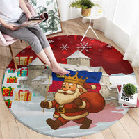Liechtenstein Christmas Round Carpet with Santa Claus Castle Snowflakes and National Flag - Wonder Print Shop