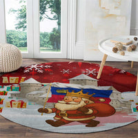 Liechtenstein Christmas Round Carpet with Santa Claus Castle Snowflakes and National Flag - Wonder Print Shop