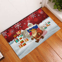 Liechtenstein Christmas Rubber Doormat with Santa Claus Castle Snowflakes and National Flag - Wonder Print Shop