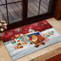 Liechtenstein Christmas Rubber Doormat with Santa Claus Castle Snowflakes and National Flag - Wonder Print Shop